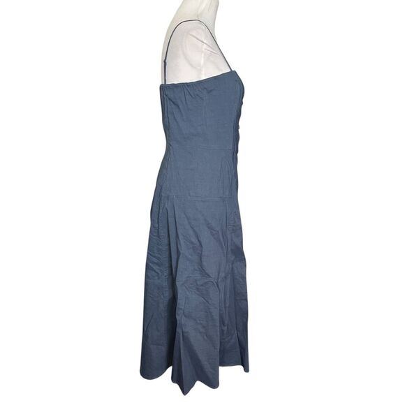 Theory Kayleigh Crunch Linen Blend Midi Dress Blue Button Front Women’s Size 6 - Picture 5 of 12